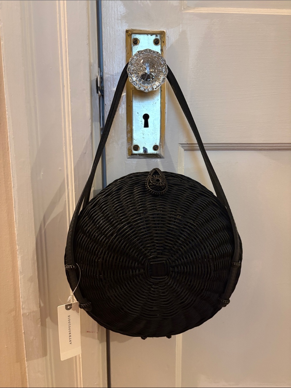 Black Round Woven Straw Bag - Picture 1 of 2